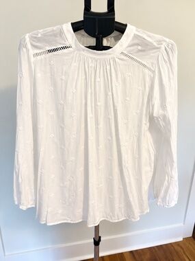LOFT White Embroidered Eyelet Long Sleeve Blouse Size L